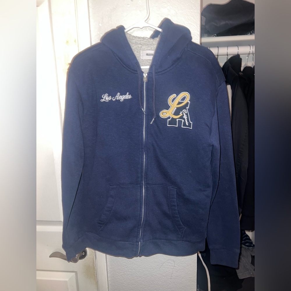 Hollister Blue Sherpa Lined Zip Up Hoodie Mens Medium
